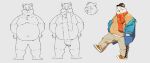 2022 anthro belly big_belly blush bottomwear bulge clothing hi_res kemono kisort male mammal overweight overweight_male pants scarf shirt simple_background solo topwear ursid 