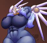 2022 abs anthro armor bandai_namco big_breasts breasts digimon digimon_(species) digital_media_(artwork) female genitals hair headgear helmet huge_breasts lunis1992 muscular muscular_anthro muscular_female nipples nude pussy rizegreymon solo thick_thighs wide_hips wings 