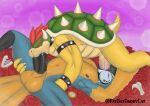  69_position anthro armcuffs avian balls bowser bowserday bowsernight breath_of_the_wild dream duo fatbatdaddycat feathers fireflower flower genitals hi_res invalid_tag kass_(disambiguation) kassbotw male male/male mario mario_bros muscular nintendo oral piranhaplant plant rito rose_(flower) scales sex sparkles spikes sucking the_legend_of_zelda vein video_games wings 