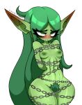  blush bound breasts chain chained female goblin green_body green_hair green_skin hair hi_res humanoid not_furry nude pubes small_breasts solo twistingtoxic 
