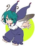  1girl antennae black_cape black_shorts blush cape closed_mouth collared_shirt cropped_legs green_eyes green_hair hair_between_eyes ini_(inunabe00) long_sleeves shirt short_hair shorts solo touhou white_shirt wings wriggle_nightbug 