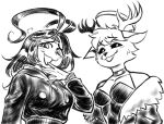  3_eyes antenna_hair anthro antlers black_and_white black_clothing black_hair black_hoodie black_sclera black_topwear bullying bust_portrait cervid choker circus_sloth clothing crop_top dominant dominant_female duo duo_focus female first_person_view fur fur_coat gesugao group hair halo hi_res hoodie horn humanoid hylotl jacket jewelry laugh line_art looking_at_viewer looking_down_at_viewer mammal monochrome multi_eye nashi_(shikami) necklace portrait shirt smile smiling_at_viewer smug standing starbound teasing topwear video_games 