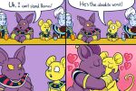  &lt;3 anthro belly champa comic domestic_cat dragon_ball dragon_ball_super duo english_text felid feline felis hi_res humor making_out male male/male mammal meme moobs murid murine overweight purple_body quitela rat rodent sinribbons text tongue yellow_body 