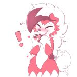  &lt;3 absurd_res ambiguous_gender anthro black_body black_fur blush claws exclamation_point fangs finger_claws fur hi_res jammynya lycanroc midnight_lycanroc nintendo pok&eacute;mon pok&eacute;mon_(species) red_body red_fur simple_background solo tail_motion tailwag video_games white_background white_body white_fur 