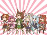  6+girls :&gt; animal_ears bamboo_memory_(umamusume) detached_sleeves ebi_525 hair_between_eyes hair_ornament headband horse_ears horse_girl horse_tail long_hair looking_at_viewer medium_hair mejiro_ardan_(umamusume) multiple_girls oguri_cap_(umamusume) sakura_chiyono_o_(umamusume) smug super_creek_(umamusume) tail thighhighs umamusume yaeno_muteki_(umamusume) 