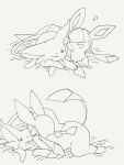  2koma ^_^ ambiguous/ambiguous ambiguous_gender annoyed big_ears bite black_and_white bodily_fluids canid comic digital_media_(artwork) duo eeveelution espeon eyes_closed felid feline feral feral_on_feral forehead_gem front_view fur glaceon happy hi_res iie_efg kemono licking licking_another lying mammal monochrome monotone_body monotone_ears monotone_fur monotone_tail musical_note nintendo nom on_front open_mouth pok&eacute;mon pok&eacute;mon_(species) sharp_teeth side_view simple_background sketch smile sweat sweatdrop teeth tongue tongue_out two_panel_image video_games white_background white_body white_ears white_fur white_tail 