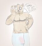  &lt;3 anthro belly brown_body bulge carrydraws excited giant_panda happy male mammal muscular open_mouth open_smile smile solo teasing towel ursid veiny_muscles 