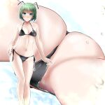  1girl alternate_costume antennae ass bangs bikini black_bikini blush breasts cameltoe closed_mouth commentary_request feet_out_of_frame green_eyes green_hair looking_at_viewer multiple_views navel short_hair side-tie_bikini small_breasts smile swimsuit touhou wriggle_nightbug yumi_(careca398) 