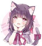  1girl :d animal_ear_fluff animal_ears capelet cat_ears cat_girl cat_tail fallenshadow fang happy_birthday highres indie_virtual_youtuber looking_at_viewer pink_eyes rukako short_hair sketch skin_fang smile tail virtual_youtuber 