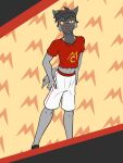  abstract_background anthro anthrofied bottomwear clothed clothing crop_top fuze hi_res male midriff navel nintendo pawl_(fuze) pok&eacute;mon pok&eacute;mon_(species) pok&eacute;morph poochyena shirt shorts solo t-shirt topwear torn_clothing torn_topwear video_games 
