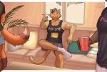  beverage birthday claws clothing drinking footwear furniture hair hank_(meesh) hi_res male matthew-x meesh meesh_(character) party socks sofa 