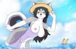  absurd_res anthro blush breasts canid canine canis clothing domestic_dog female genitals hat headgear headwear hi_res husky lattechino magira mammal nipples nordic_sled_dog pussy sea siberian_husky smile solo spitz summer water 