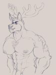 anthro cervid genitals himbo male male/male malr mammal megathedeer muscular pecs penis solo 