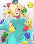  1girl blonde_hair blush closed_eyes crown earrings happy highres jewelry mario_(series) open_mouth rosalina smile umesyu_nomitai 