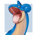  1:1 ambiguous_gender blue_body bodily_fluids brown_eyes front_view glistening glistening_body glistening_eyes glistening_tongue hi_res imperatorcaesar lapras mouth_shot nintendo open_mouth pink_tongue pok&eacute;mon pok&eacute;mon_(species) saliva saliva_on_tongue signature solo tan_body tan_teeth tongue tongue_out video_games 
