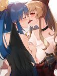  2girls angel_wings arc_system_works areola_slip asymmetrical_docking asymmetrical_wings back blonde_hair blue_hair breast_press breasts breasts_out choker closed_eyes clothed_female_nude_female commission company_connection crossover detached_collar dizzy_(guilty_gear) french_kiss fumyuun granblue_fantasy granblue_fantasy_versus guilty_gear guilty_gear_xrd hair_ribbon huge_breasts kiss long_hair multiple_girls nipple_slip nipples nude ponytail red_eyes ribbon skeb_commission tongue tongue_out topless twintails upper_body vira_(granblue_fantasy) wings yuri 