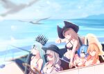  5girls absurdres azur_lane bikini car champagne_(azur_lane) driving dunkerque_(afternoon_venus)_(azur_lane) dunkerque_(azur_lane) gascogne_(azur_lane) gascogne_(tropical_environs_acclimation_service_equipment)_(azur_lane) ground_vehicle hat highres jean_bart_(azur_lane) jean_bart_(private_apres_midi)_(azur_lane) motor_vehicle multiple_girls ocean official_alternate_costume one-piece_swimsuit richelieu_(azur_lane) richelieu_(fleuron_of_the_waves)_(azur_lane) rzk_iii steering_wheel sunglasses swimsuit 