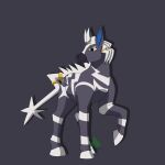  1:1 absurd_res accessory blue_eyes dragonlover814 dreadlocks fan_character feral grey_body hair_accessory hair_tie hi_res hooves male mane nintendo pok&eacute;mon pok&eacute;mon_(species) ruzestrika stripes video_games zebstrika 