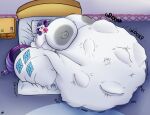  09hankris 2022 absurd_res anthro areola bed breasts cutie_mark digital_media_(artwork) equid equine eyelashes female female_pred friendship_is_magic furniture hasbro hi_res horn lying mammal morbidly_obese my_little_pony nipples obese on_bed overweight pillow rarity_(mlp) unicorn vore 