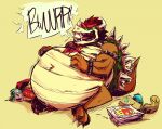  anthro belly big_belly bloated bowser burping eyes_closed food hair hungercoyote koopa male mario_bros nintendo open_mouth overweight overweight_male red_hair scalie solo stuffing video_games 