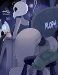  anal anthro anus arthropod big_breasts big_butt bodily_fluids breasts butt caught caught_masturbating dialogue dildo duo featureless_face female female_focus gaping gaping_anus genital_fluids genitals hi_res hollow_knight iselda_(hollow_knight) kilinah male masturbation nervous onomatopoeia protagonist_(hollow_knight) pussy ribbed_dildo sex_toy solo_focus sound_effects team_cherry text unaware vessel_(species) video_games 