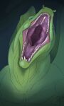  ambiguous_gender front_view glistening glistening_eyes green_body green_scales green_tail hi_res imperatorcaesar mouth_shot open_mouth scales scalie sharp_teeth signature simple_background solo teeth tongueless 