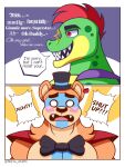  3:4 absurd_res anthro crocodile crocodilian crocodylid duo english_text five_nights_at_freddy&#039;s five_nights_at_freddy&#039;s:_security_breach glamrock_freddy_(fnaf) hi_res male male/male mammal moan montgomery_gator_(fnaf) reptile scalie scottgames shirou_muffin text ursid video_games 