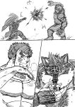  anthro blood bodily_fluids canid canine canis duo fight hi_res horkeu_kamui_(tas) human kengo_takabushi lifewonders male mammal muscular muscular_anthro muscular_male pecs punch ryuu_majin tokyo_afterschool_summoners video_games wolf 