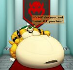  absurd_res anthro belly big_belly bloated bowser hair hi_res hyper hyper_belly koopa male mario_bros muscular muscular_male nintendo overweight overweight_male red_hair rygalo scalie solo strongfat stuffing video_games 