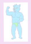  anthro belly blue_body bulge canid canine canis carrydraws clothing cocky flexing grin male mammal pulling_underwear smile solo underwear wolf 