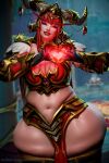  2:3 alexstrasza animal_humanoid armor belly belly_rolls big_butt big_horn bikini_armor blizzard_entertainment breasts butt cleavage clothed clothing dragon dragon_humanoid eyes_closed fat_rolls female gesture hand_heart hi_res horn horn_jewelry horned_humanoid huge_butt huge_hips humanoid legwear mature_female navel overweight overweight_female skindentation slightly_chubby smile solo thick_thighs thigh_highs unconvincing_armor vanasmuttin video_games warcraft wide_hips 