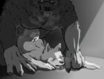  anal anal_penetration anthro beastars black_nose blush bodily_fluids body_hair bogue_(beastars) brown_body brown_fur butt canid canine canis claws dark_body dark_fur domestic_dog duo fangs floor fluffy fluffy_tail fur hi_res himbo lying male male/male mammal mugi_(beastars) multicolored_body multicolored_fur muscular muscular_male nyankyun540 pecs penetration saliva shiba_inu short_tail simple_background size_difference spitz sweat tan_body tan_fur two_tone_body two_tone_fur ursid 