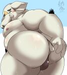  2022 anthro belly big_belly big_butt bodily_fluids bulge butt clothing elephant elephantid eyes_closed grey_body hi_res hizen_(tamacolle) humanoid_hands kemono male mammal moobs nipples overweight overweight_male proboscidean solo sweat tamacolle underwear yamatoji201 