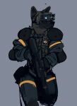  absurd_res anthro armor canid canine canis clothing domestic_dog elbow_pads gloves gun handwear hi_res konami male mammal metal_gear night_vision_goggles pochowek ranged_weapon rifle shoulder_pads simple_background solo video_games weapon 