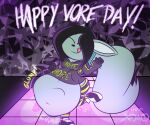  absurd_res anthro basilsbin churn clothing dance_floor dancing digestion digestion_noises domestic_ferret female glunk hi_res hoodie legwear licking licking_lips mammal mustela mustelid musteline solo thigh_highs tongue tongue_out topwear true_musteline vore vore_day vore_day_2022 xodiaq 
