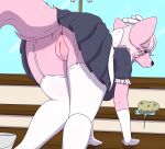 antlers anus artmarshmallow bent_over canid canine cervid cleaning cleaning_tool clothed clothing female fox freckles garter_belt garter_straps genitals hi_res horn hybrid legwear looking_at_viewer looking_back looking_back_at_viewer maid_uniform mammal marshmallow_fluff_(character) no_underwear pussy solo stockings uniform upskirt 