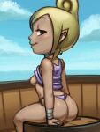  2022 3:4 areola bedroom_eyes blonde_hair breasts butt clothed clothing female hair hi_res humanoid humanoid_pointy_ears hylian looking_at_viewer looking_back looking_back_at_viewer mammal narrowed_eyes nintendo nipples not_furry outside panties pirate_leader_tetra revtilian seductive smile smiling_at_viewer solo tan_body tan_skin the_legend_of_zelda underwear video_games wind_waker young 