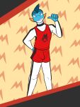  3:4 abstract_background anthro anthrofied bodysuit bottomwear clothed clothing fully_clothed fuze gao_(fuze) hi_res male marshtomp nintendo pok&eacute;mon pok&eacute;mon_(species) pok&eacute;morph shirt shorts skinsuit solo tank_top tight_clothing topwear video_games 