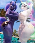  3d_(artwork) anthro big_breasts big_butt breasts butt digital_media_(artwork) duo female female/female friendship_is_magic hasbro hi_res huge_breasts huge_butt my_little_pony nipples nude princess_celestia_(mlp) princess_luna_(mlp) smile symm widescreen 