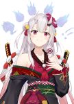  ayame_ch. breast_hold dorosuke8913 horns japanese_clothes nakiri_ayame sword 
