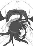  all_fours ass blush breasts cum cum_on_ass greyscale kurusugawa_ayaka large_breasts long_hair monochrome nipples school_uniform shichimenchou simple_background solo thighhighs to_heart 