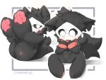 4:3 anthro black_body black_fur blush bound butt canid canine canis chain chained changed_(video_game) cheesefries fur goo_creature hi_res male mammal mask pawpads paws puro_(changed) raised_leg simple_background tail wolf