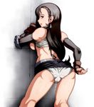  ass bad_id bad_pixiv_id black_hair breasts cum earrings final_fantasy final_fantasy_vii highres jewelry large_breasts long_hair looking_back panties solo tabigarasu tifa_lockhart underwear 