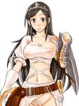  aisha_(ash) archaic_sealed_heat armor belt black_hair breasts cleavage covered_nipples gloves large_breasts nipples no_panties out-of-frame_censoring pubic_hair sato_iori see-through shield solo sword wardrobe_malfunction weapon 