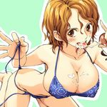  after_sex alternate_hairstyle bangs bent_over bikini blush breasts cleavage clothed_sex covered_nipples cum cum_in_mouth cum_on_body cum_on_breasts cum_on_tongue cum_on_upper_body cum_string facial fellatio happy_sex hetero huge_breasts mosha nami_(one_piece) one_piece open_mouth oral orange_eyes orange_hair parted_bangs penis pointing print_bikini short_hair side-tie_bikini sideboob smile solo_focus swimsuit tattoo tongue uncensored undressing untied wavy_hair 