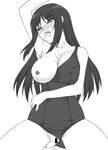  blush breast_slip breasts cum cum_in_mouth cum_in_pussy cum_on_body cum_on_breasts cum_on_upper_body greyscale kurusugawa_ayaka large_breasts long_hair monochrome nipples one-piece_swimsuit one_breast_out school_swimsuit shichimenchou simple_background solo swimsuit swimsuit_aside swimsuit_pull to_heart 