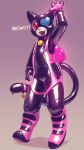 2024 4_fingers 4k 9:16 absurd_res anthro august_(meowmcmeow) backpack bdsm bell bell_collar belt biped black_clothing boots clothed clothing collar crotch_zipper cuff_(restraint) dialogue digital_media_(artwork) domestic_cat fangs felid feline felis fingers footwear fur gesture gimp glistening gradient_background handle heart_symbol hi_res latex latex_boots latex_clothing latex_footwear latex_skinsuit long_tail looking_at_viewer male mammal pink_backpack pink_body pink_clothing pink_fur pupils red_eyes restraints rubber_clothing sexotheque sharp_teeth shoes simple_background skinsuit slit_pupils smile solo tail tail_cuff teeth text tight_clothing waving white_text