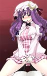  book clothed_masturbation crescent fingering fingering_through_clothes fingering_through_panties hat kaneru long_hair masturbation masturbation_through_clothing panties patchouli_knowledge purple_eyes purple_hair pussy_juice solo striped striped_panties through_clothes touhou underwear wet wet_clothes wet_panties 