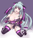  beatmania beatmania_iidx blue_hair boots breasts cleavage clothing_aside empty_eyes fingering fingerless_gloves gloves hair_ribbon kanzaki_saya large_breasts long_hair masturbation namaenadonai nipple_pull nipples no_panties open_mouth purple_eyes pussy_juice ribbon saliva sitting skirt smile solo sweat thigh_boots thighhighs 