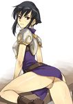  armor ass bad_id bad_pixiv_id black_hair censored earrings eyebrows_visible_through_hair fire_emblem fire_emblem:_seisen_no_keifu grey_eyes gus_(clarkii) jewelry lakche_(fire_emblem) mosaic_censoring pussy short_hair solo sweat 